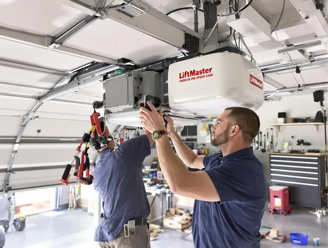 Stallings Garage Door Repair technician performing advanced diagnostics on garage opener in Stallings