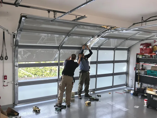 Stallings Garage Door Repair expert performing precise panel replacement on Stallings garage door